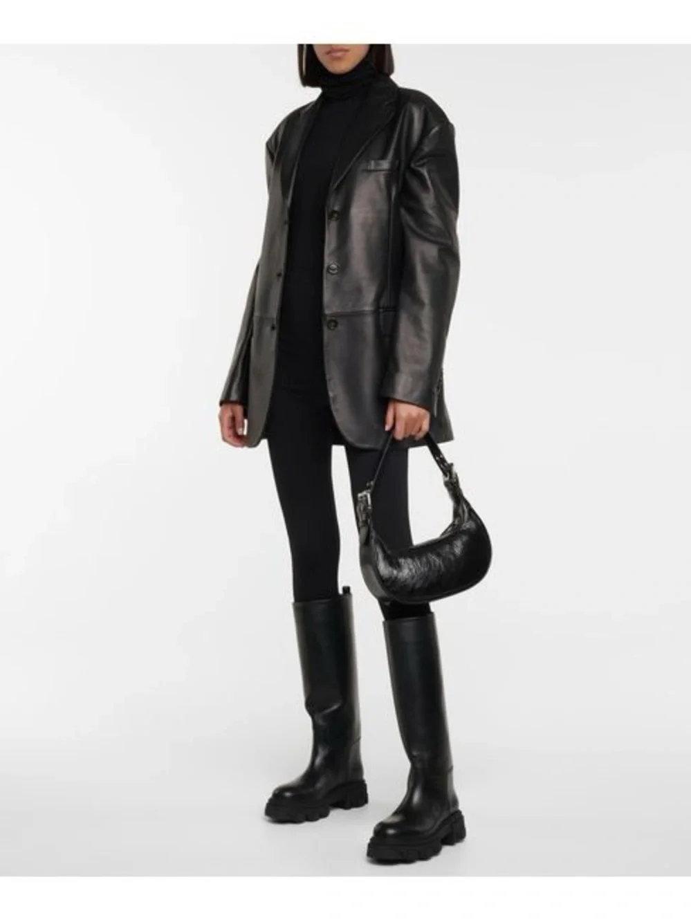 GIA x Pernille Teisbaek Black Leather Biker Knee High Boots EU 38 NWOT